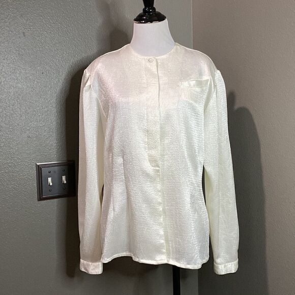 Oscar De La Renta Vintage Textured Cream Long Sleeve Blouse Button Down - Picture 1 of 12